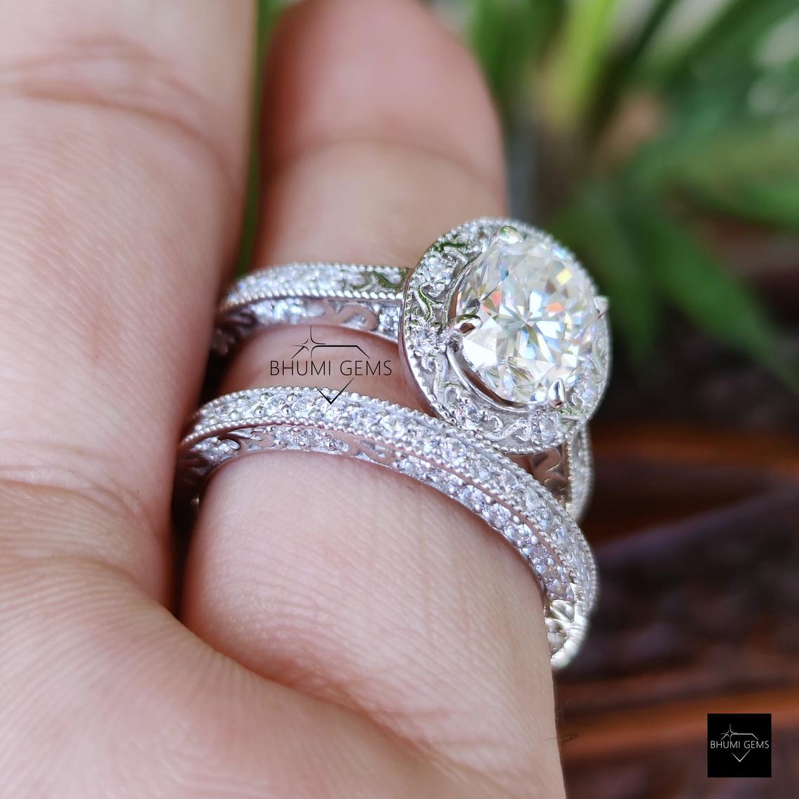 Vintage Moissanite Engagement Ring Set - view 5