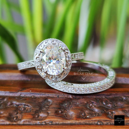 Vintage Moissanite Engagement Ring Set - view 2