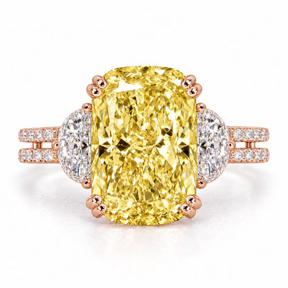 Yellow Elongated Cushion Cut Lab Grown Diamond Engagement Ring - Half Moon Split Shank in rose gold, front view