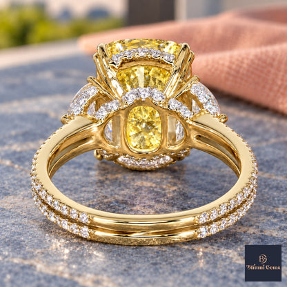Yellow Elongated Cushion Cut Lab Grown Diamond Engagement Ring - Half Moon Split Shank in yellow gold, gallery view