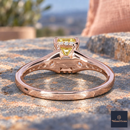 Yellow Emerald Cut Lab Grown Diamond Engagement Ring - Graduated Pave Shoulders in rose gold, gallery view