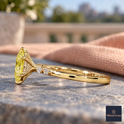 Yellow Hexagon Cut Lab Grown Diamond Engagement Ring - Marquise and Round Accents in yellow gold, side view