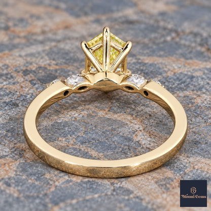 Yellow Hexagon Cut Lab Grown Diamond Engagement Ring - Marquise and Round Accents in yellow gold, gallery view
