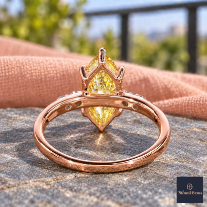 Yellow Marquise Cut Lab Grown Diamond Engagement Ring - Round Accents in rose gold, gallery view