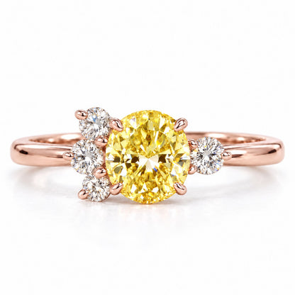 Yellow Oval Cut Lab Grown Diamond Engagement Ring - Asymmetric Cluster in rose gold, front view