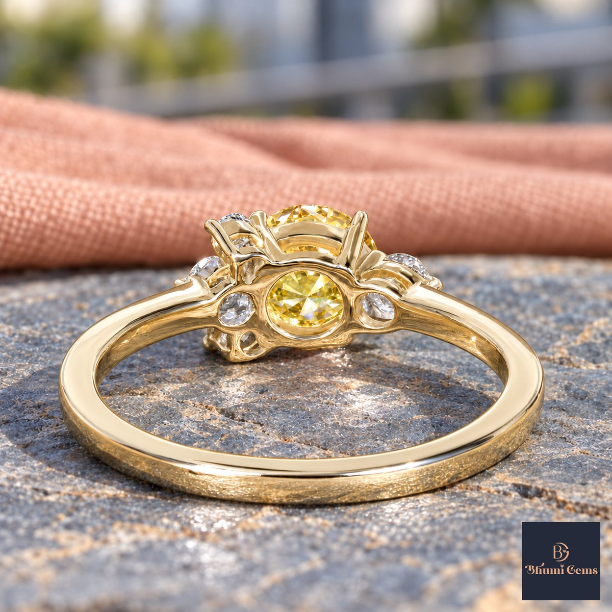 Yellow Oval Cut Lab Grown Diamond Engagement Ring - Asymmetric Cluster in yellow gold, gallery view