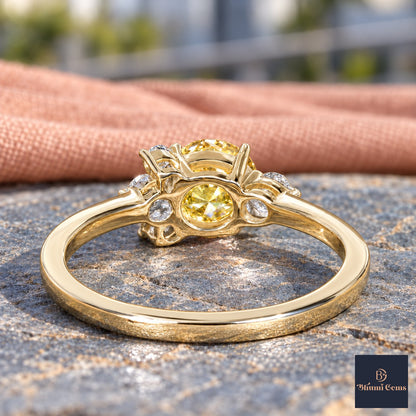 Yellow Oval Cut Lab Grown Diamond Engagement Ring - Asymmetric Cluster in yellow gold, gallery view
