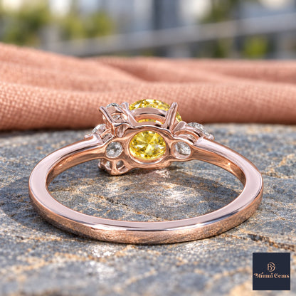Yellow Oval Cut Lab Grown Diamond Engagement Ring - Asymmetric Cluster in rose gold, gallery view