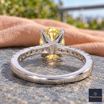 Yellow Oval Cut Lab Grown Diamond Engagement Ring - Cathedral Pave Band in white gold, gallery view