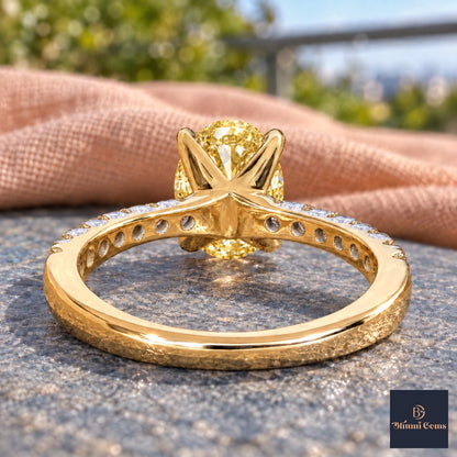 Yellow Oval Cut Lab Grown Diamond Engagement Ring - Cathedral Pave Band in yellow gold, gallery view