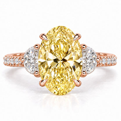 Yellow Oval Cut Lab Grown Diamond Engagement Ring - Half Moon Pave in rose gold, front view