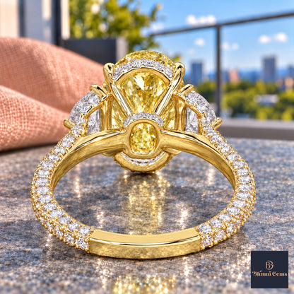 Yellow Oval Cut Lab Grown Diamond Engagement Ring - Half Moon Pave in yellow gold, gallery view