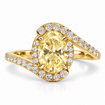 Yellow Oval Cut Lab Grown Diamond Engagement Ring - Halo Bypass in yellow gold, front view