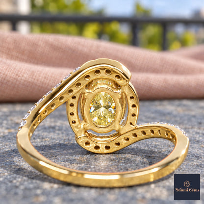 Yellow Oval Cut Lab Grown Diamond Engagement Ring - Halo Bypass in yellow gold, gallery view