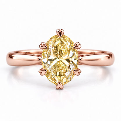 Yellow Oval Cut Lab Grown Diamond Engagement Ring - Heart Prong Solitaire in rose gold, front view