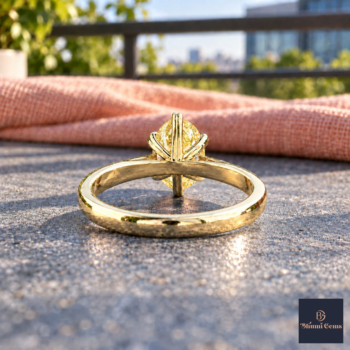 Yellow Oval Cut Lab Grown Diamond Engagement Ring - Heart Prong Solitaire in yellow gold, gallery view