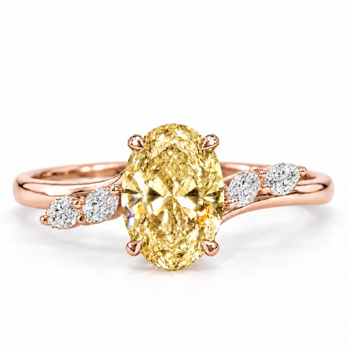 Yellow Oval Cut Lab Grown Diamond Engagement Ring - Leaf Bypass in rose gold, front view