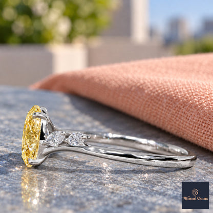 Yellow Oval Cut Lab Grown Diamond Engagement Ring - Leaf Bypass in white gold, side view