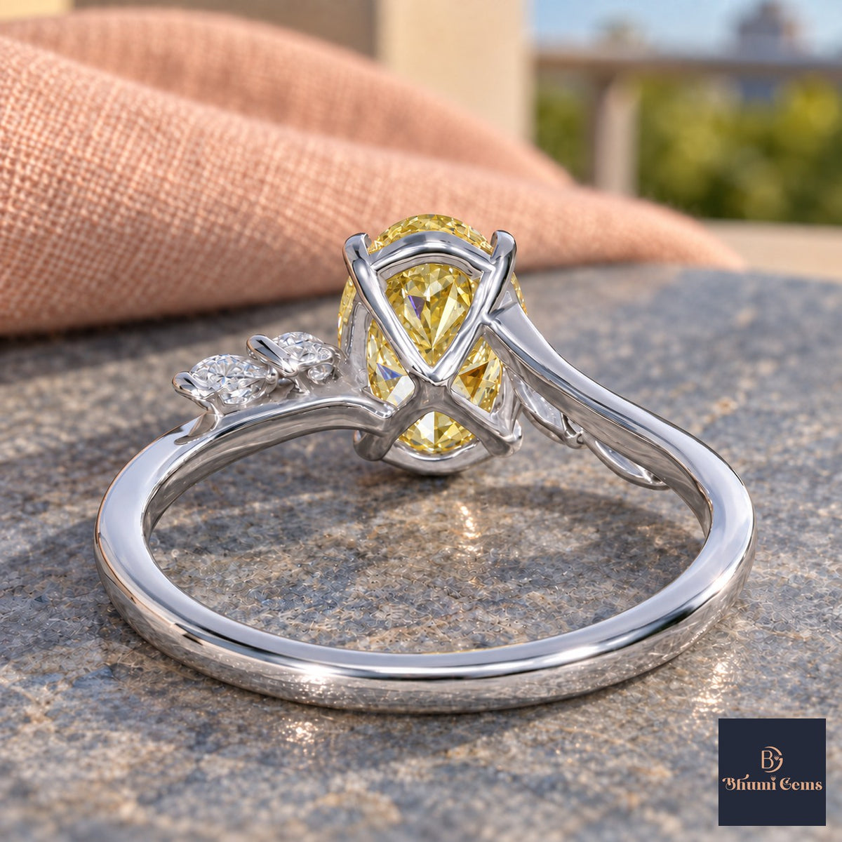 Yellow Oval Cut Lab Grown Diamond Engagement Ring - Leaf Bypass in white gold, gallery view