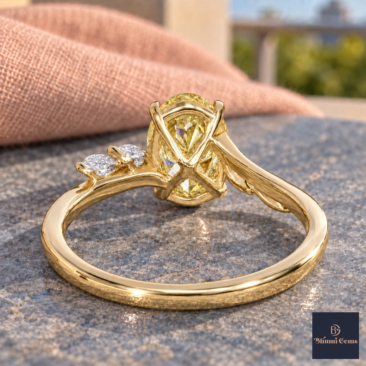 Yellow Oval Cut Lab Grown Diamond Engagement Ring - Leaf Bypass in yellow gold, gallery view
