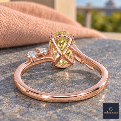 Yellow Oval Cut Lab Grown Diamond Engagement Ring - Leaf Bypass in rose gold, gallery view