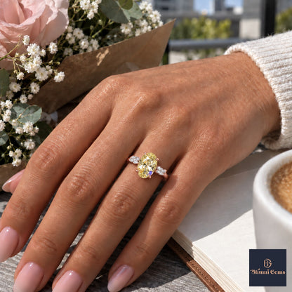 Yellow Oval Cut Lab Grown Diamond Engagement Ring - Leaf Bypass in rose gold, worn on the hand