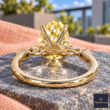 Yellow Oval Cut Lab Grown Diamond Engagement Ring - Marquise and Round Accents in yellow gold, gallery view