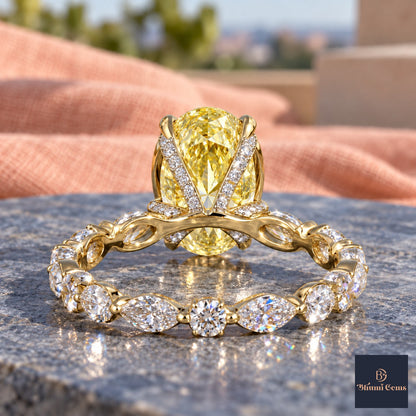 Yellow Oval Cut Lab Grown Diamond Engagement Ring - Navette Band in yellow gold, gallery view