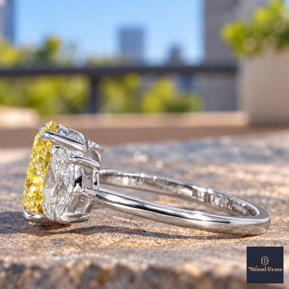 Yellow Oval Cut Lab Grown Diamond Engagement Ring - Oval Three Stone in white gold, side view