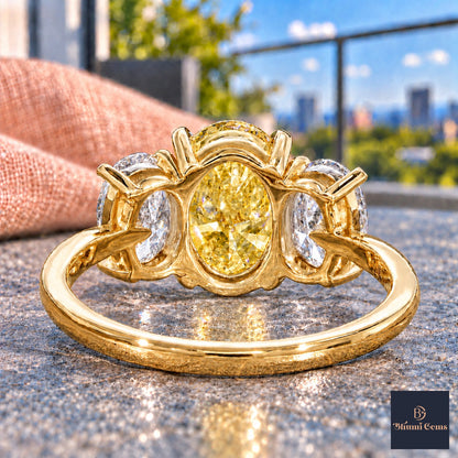 Yellow Oval Cut Lab Grown Diamond Engagement Ring - Oval Three Stone in yellow gold, gallery view