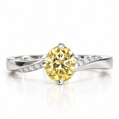 Yellow Oval Cut Lab Grown Diamond Engagement Ring - Pave Twist Bypass in white gold, front view