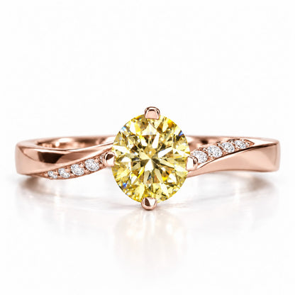 Yellow Oval Cut Lab Grown Diamond Engagement Ring - Pave Twist Bypass in rose gold, front view