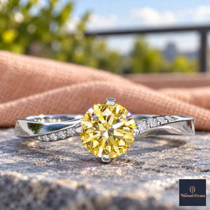 Yellow Oval Cut Lab Grown Diamond Engagement Ring - Pave Twist Bypass in white gold, close-up