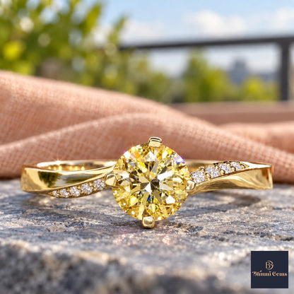 Yellow Oval Cut Lab Grown Diamond Engagement Ring - Pave Twist Bypass in yellow gold, close-up