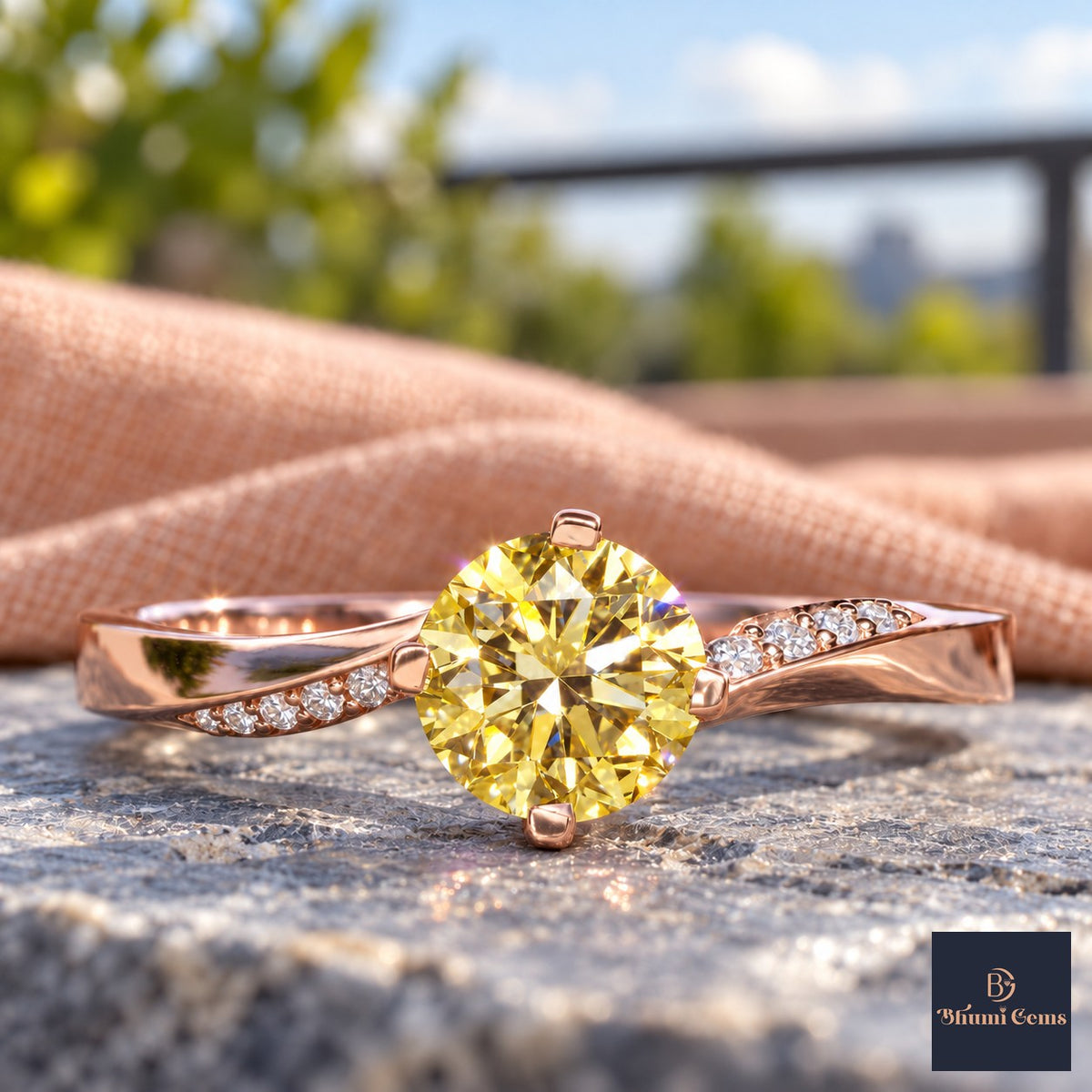 Yellow Oval Cut Lab Grown Diamond Engagement Ring - Pave Twist Bypass in rose gold, close-up