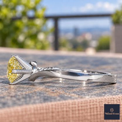 Yellow Oval Cut Lab Grown Diamond Engagement Ring - Pave Twist Bypass in white gold, side view