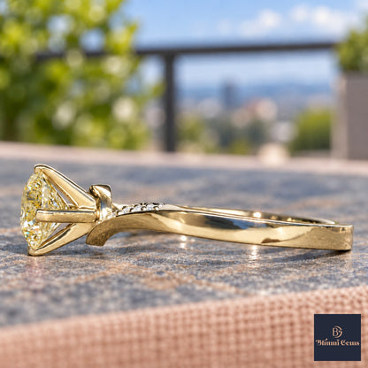 Yellow Oval Cut Lab Grown Diamond Engagement Ring - Pave Twist Bypass in yellow gold, side view