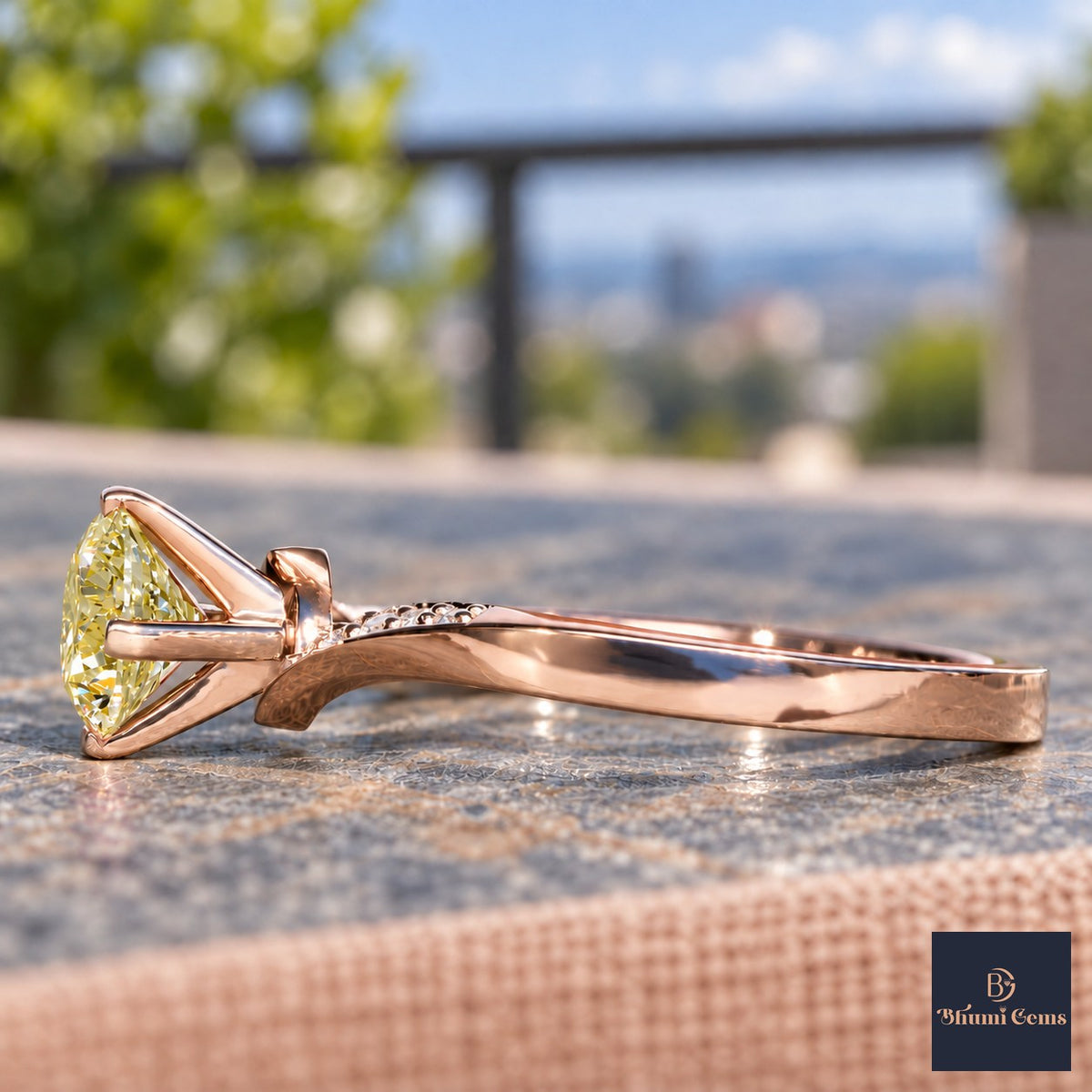 Yellow Oval Cut Lab Grown Diamond Engagement Ring - Pave Twist Bypass in rose gold, side view