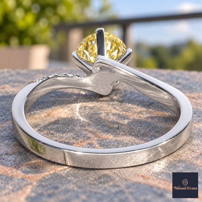 Yellow Oval Cut Lab Grown Diamond Engagement Ring - Pave Twist Bypass in white gold, gallery view