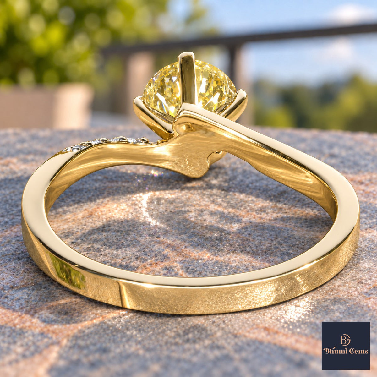 Yellow Oval Cut Lab Grown Diamond Engagement Ring - Pave Twist Bypass in yellow gold, gallery view