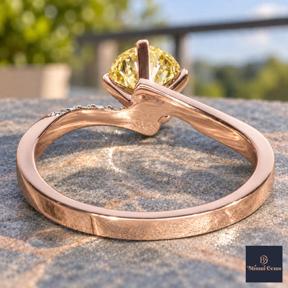 Yellow Oval Cut Lab Grown Diamond Engagement Ring - Pave Twist Bypass in rose gold, gallery view