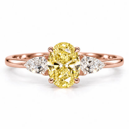 Yellow Oval Cut Lab Grown Diamond Engagement Ring - Pear Side Stones in rose gold, front view