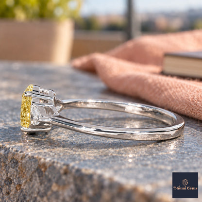Yellow Oval Cut Lab Grown Diamond Engagement Ring - Pear Side Stones in white gold, side view