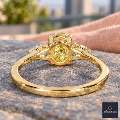 Yellow Oval Cut Lab Grown Diamond Engagement Ring - Pear Side Stones in yellow gold, gallery view