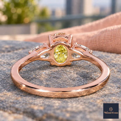 Yellow Oval Cut Lab Grown Diamond Engagement Ring - Pear Side Stones in rose gold, gallery view