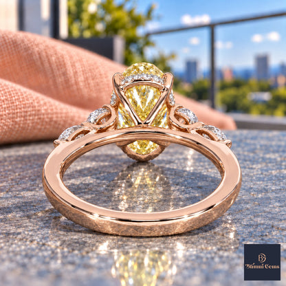 Yellow Oval Cut Lab Grown Diamond Engagement Ring - Round and Marquise Accents in rose gold, gallery view