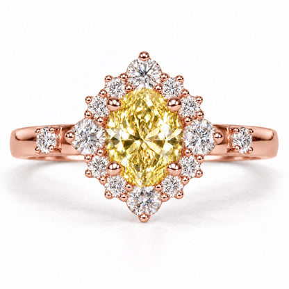Yellow Oval Cut Lab Grown Diamond Engagement Ring - Scalloped Halo in rose gold, front view