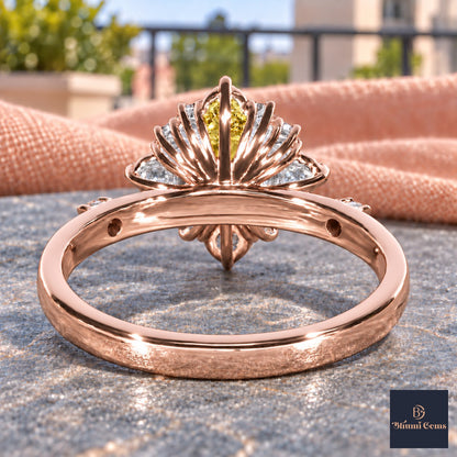 Yellow Oval Cut Lab Grown Diamond Engagement Ring - Scalloped Halo in rose gold, gallery view