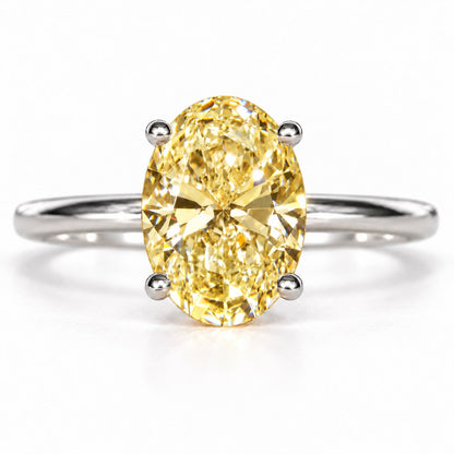 Yellow Oval Cut Lab Grown Diamond Engagement Ring - Six Prong Solitaire in white gold, front view