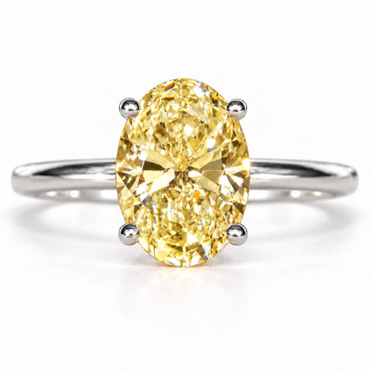 Yellow Oval Cut Lab Grown Diamond Engagement Ring - Six Prong Solitaire in white gold, front view